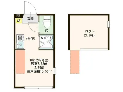 ハーモニーテラス南砂町(ワンルーム/2階)の間取り写真