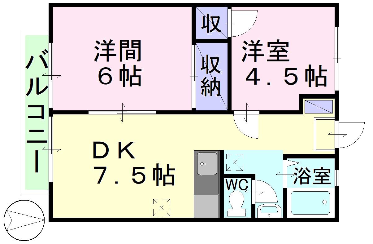 パナハイツ総社1(2DK/2階)の間取り写真