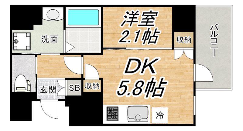 ソルテラス阿波座ウィズ(1DK/13階)の間取り写真