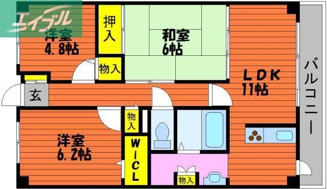 ホーフパルク(3LDK/4階)の間取り写真