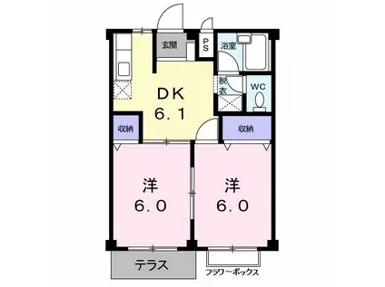 アメニティライフ鶴(2DK/1階)の間取り写真