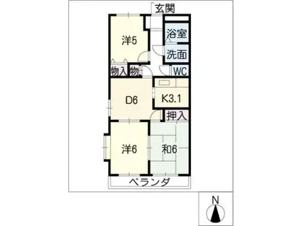 レジアスハイム遼仙(3DK/3階)の間取り写真