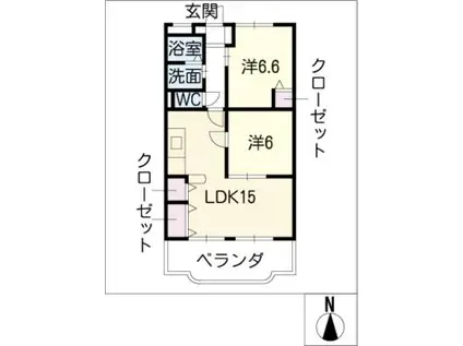 ユーミーマンションオリーブ通B館(2LDK/2階)の間取り写真