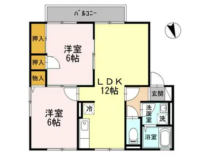 サニーハイツ田寺A(2LDK/2階)の間取り写真