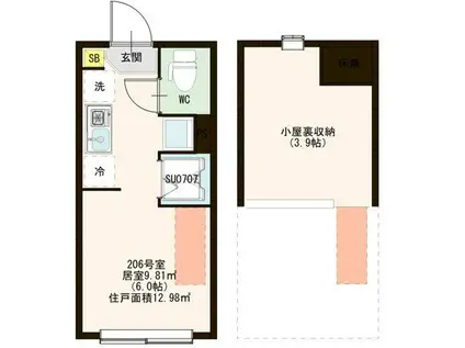 アーバンスカイ六郷(ワンルーム/2階)の間取り写真