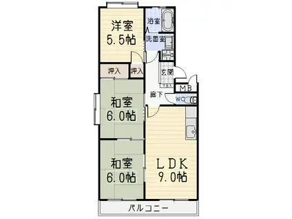 アイオーマンション(3LDK/2階)の間取り写真