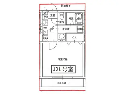 ピュアブリス中仙道(1K/1階)の間取り写真