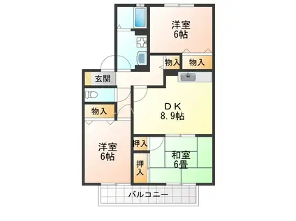 アルパポンテ一番館(3DK/2階)の間取り写真