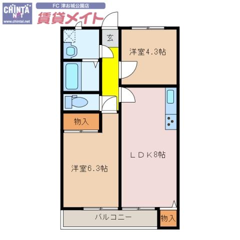 Mキューブ(2LDK/2階)の間取り写真
