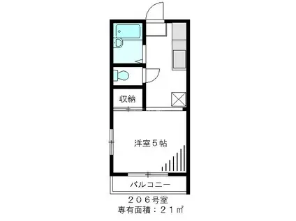 ホワイトヴィラ高円寺(1K/2階)の間取り写真