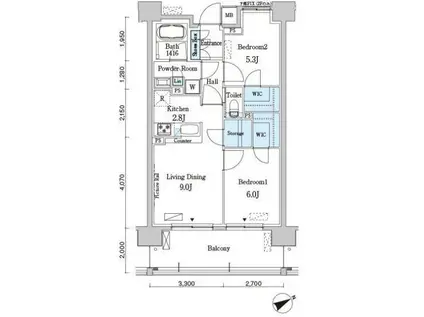 ベルヴュコート柏(2LDK/4階)の間取り写真