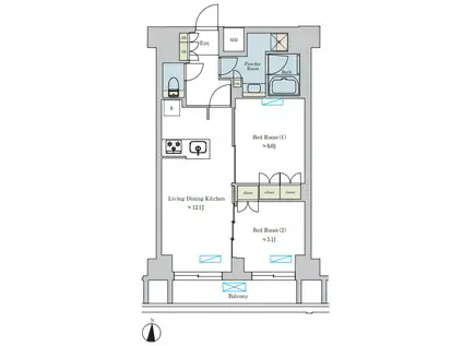 BRILLIA IST 池尻大橋(2LDK/7階)の間取り写真