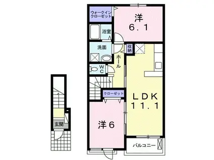 アヴニール・ヒルズII(2LDK/2階)の間取り写真