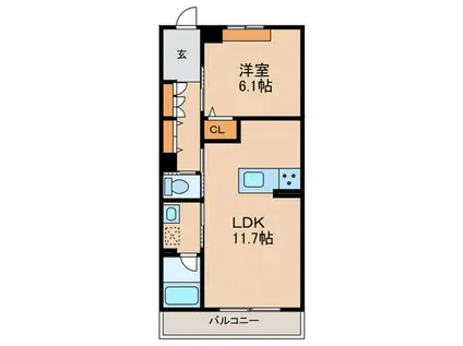 ユーウェル(1LDK/2階)の間取り写真