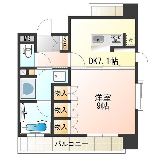 KAISEI堺(1DK/4階)の間取り写真