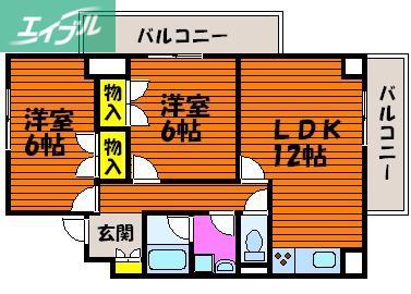 アリベ国富II(2LDK/5階)の間取り写真