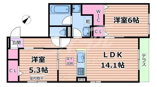 スペチアーレ太子橋(2LDK/1階)の間取り写真