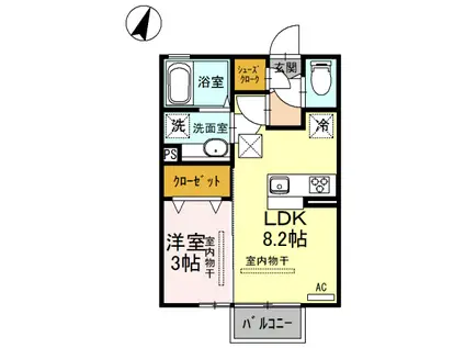 カサ・デ・プラセール(1LDK/2階)の間取り写真