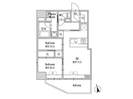 GRAN PASEO大森(2DK/11階)の間取り写真