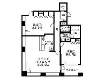 レジディアタワー麻布十番(2LDK/18階)の間取り写真