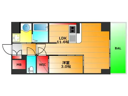 ラ・ピシーヌ南堀江(1LDK/4階)の間取り写真