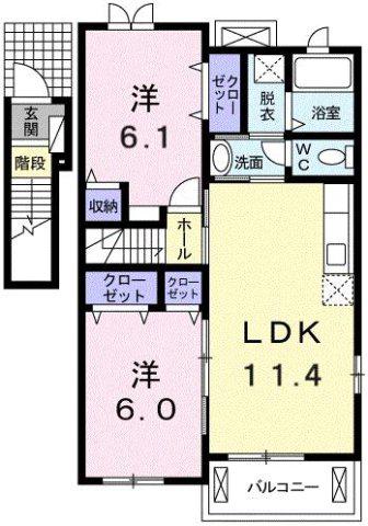 ディア・フリーデンC(2LDK/2階)の間取り写真