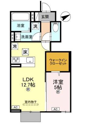 ANPOOL B棟(1LDK/1階)の間取り写真