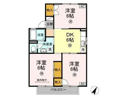 MORE B棟(3DK/1階)の間取り写真