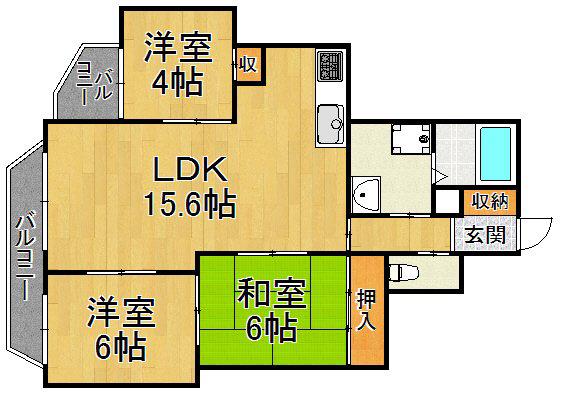 パークノヴァ夙川(3LDK/1階)の間取り写真
