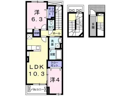 ル レーヴ(2LDK/3階)の間取り写真