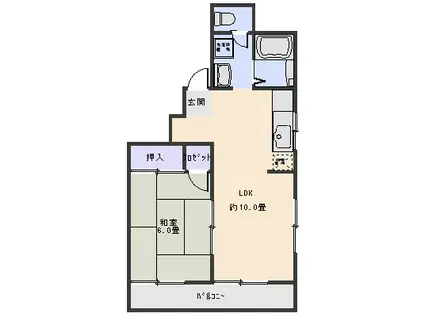 ビューハイム本井(1LDK/4階)の間取り写真