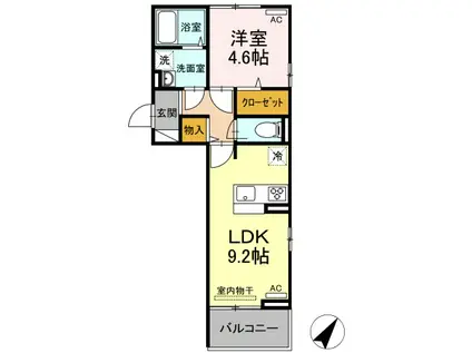 クレッシェンド大浦(1LDK/1階)の間取り写真