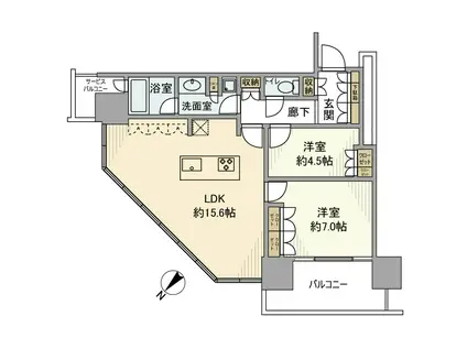 ブリリアグランデみなとみらいパークフロントタワー(2LDK/24階)の間取り写真