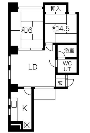 谷口ビル(2LDK/2階)の間取り写真