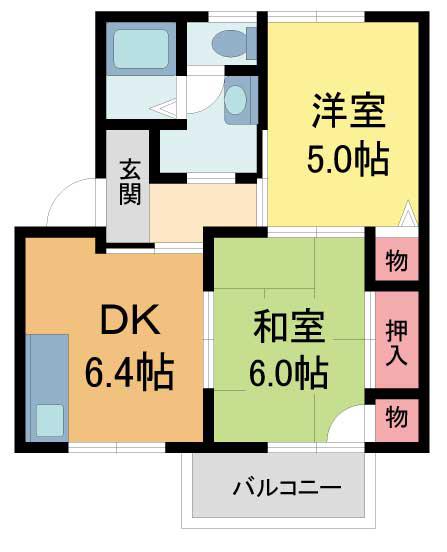 ディアアドニス(2DK/2階)の間取り写真
