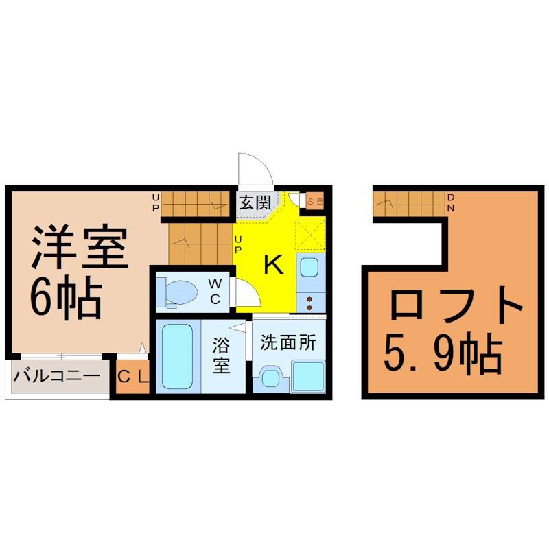 ソアレ大曽根(1K/2階)の間取り写真