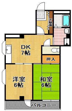 平和マンション(2DK/8階)の間取り写真