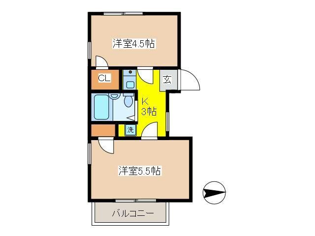サンケンパレス府中宮西パ-ト3(2K/3階)の間取り写真