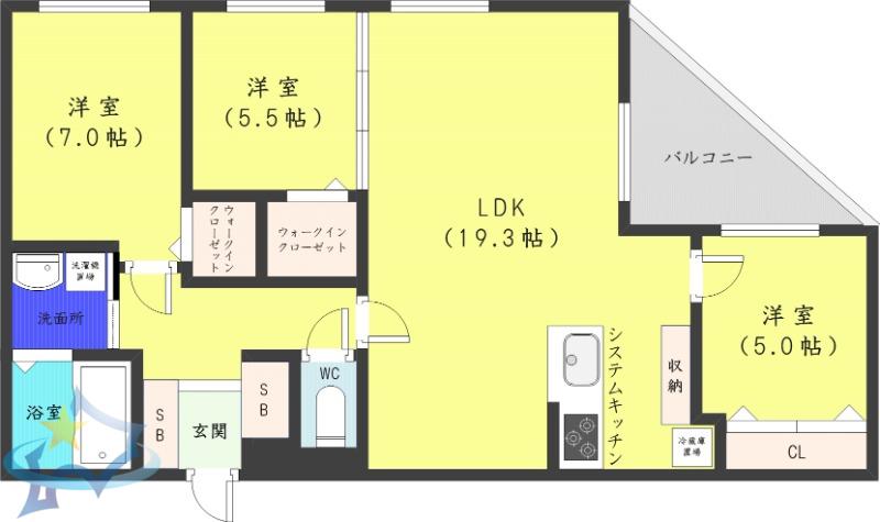 カカオ円山(3LDK/3階)の間取り写真