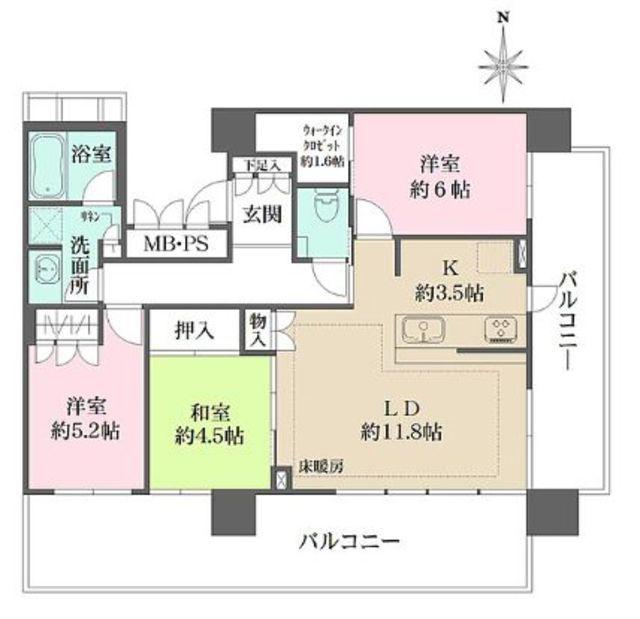 ザ・パークハウス中野タワー(3LDK/21階)の間取り写真