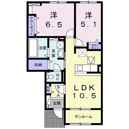 HOKULANI B(2LDK/1階)の間取り写真