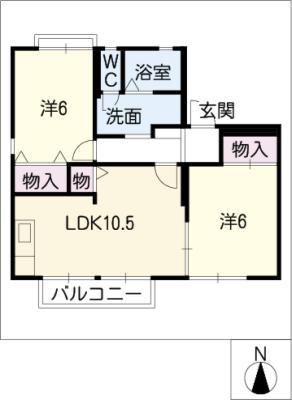 プリシェール福光(2LDK/2階)の間取り写真
