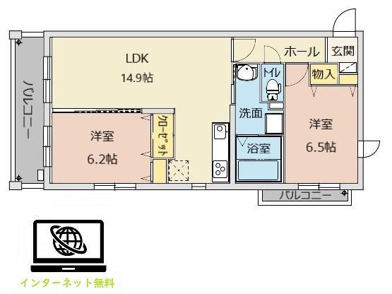 GRAND CINQ(2LDK/4階)の間取り写真