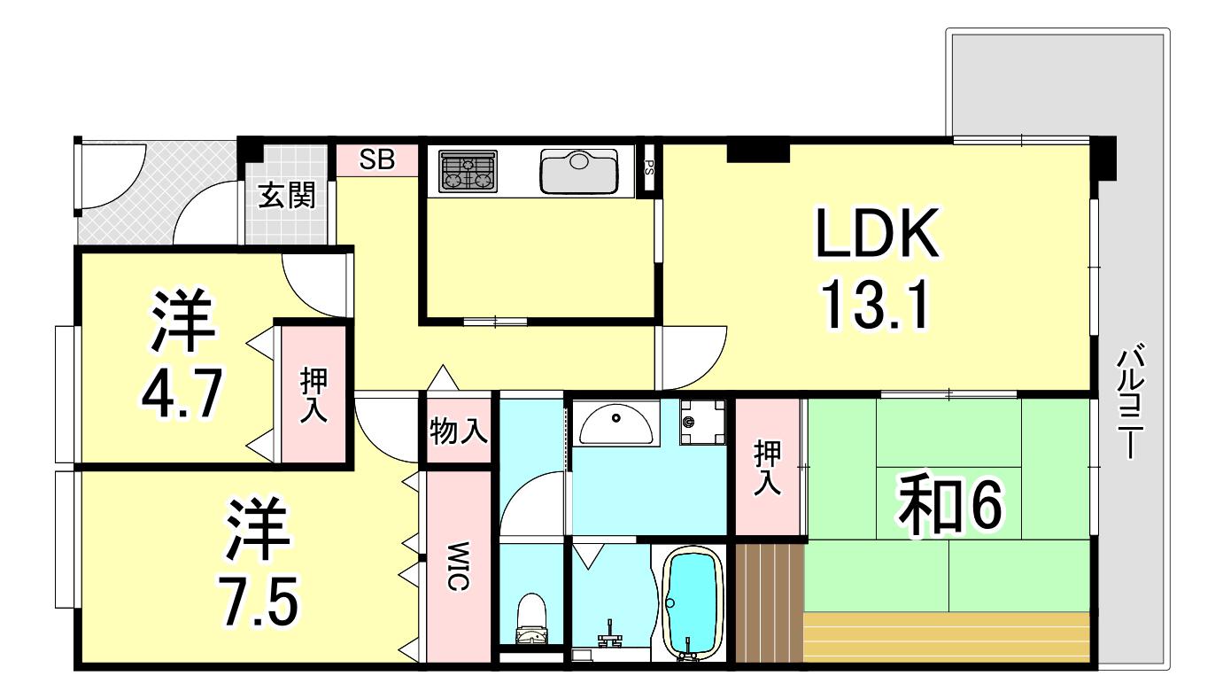 ラ・メール狩口台III(3LDK/5階)の間取り写真
