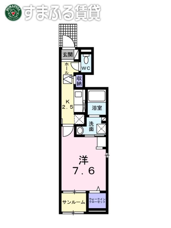 グラース T&S(1K/1階)の間取り写真