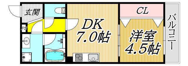 ネクステージ七松町(1DK/2階)の間取り写真