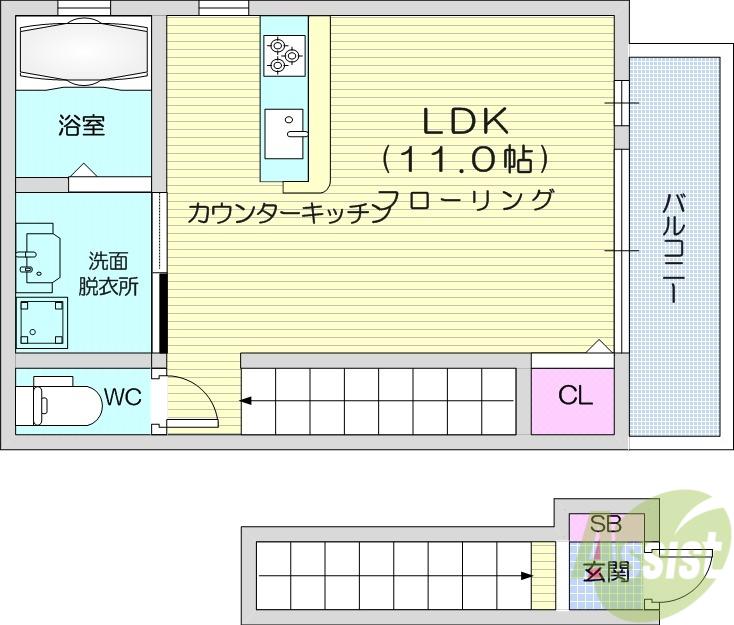 メトロコート六丁の目(ワンルーム/2階)の間取り写真