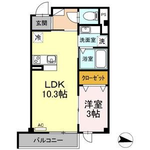 プロムナード西高蔵(1LDK/2階)の間取り写真