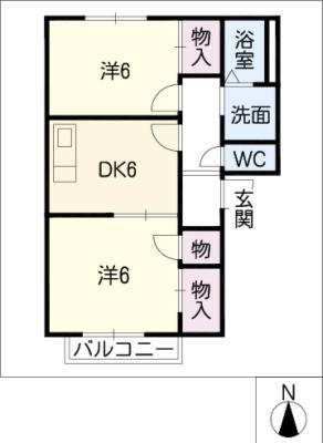 ヴィラージュときわ(2DK/2階)の間取り写真