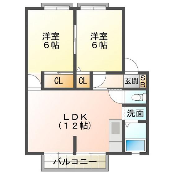 サンビレッジ鈴鹿C(2LDK/2階)の間取り写真